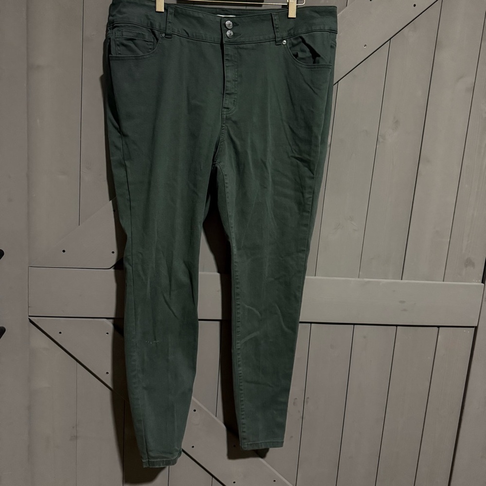Lane Bryant Women's Green High Rise Skinny Pants Button & Zip Closure